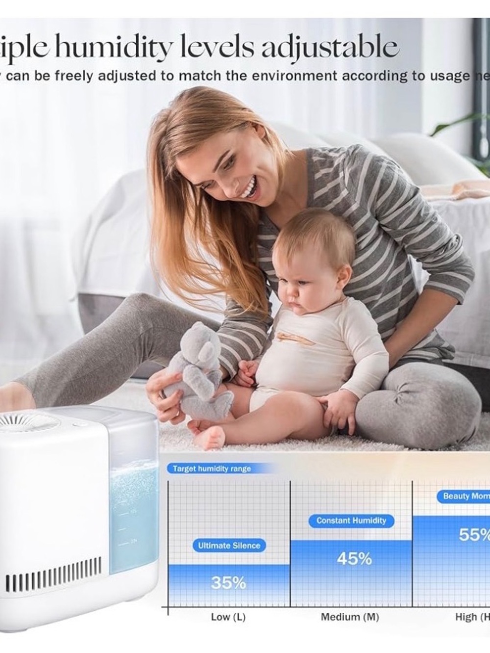 White Compact Humidifier with Digital Remote - Picture 3 of 8